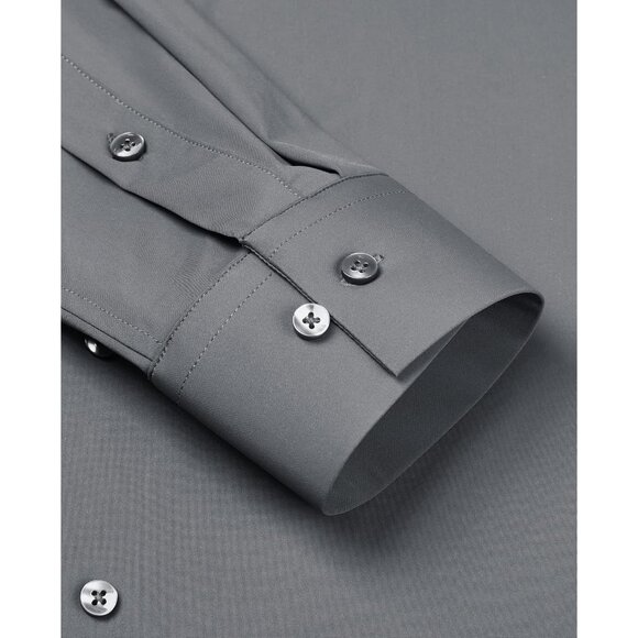 Men Silver Long Sleeve Slim Muscle Fit Wrinkle Free Button Down Dress Shirts - Picture 3 of 9